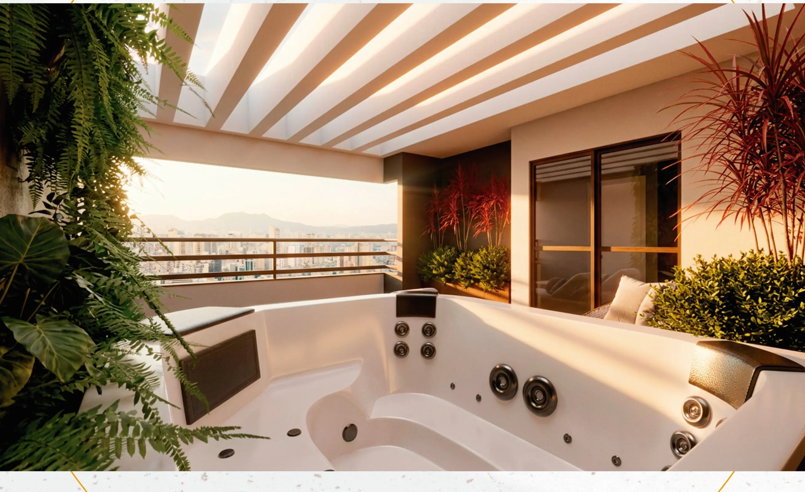 Hidromassagem na varanda do duplex, com jardim vertical